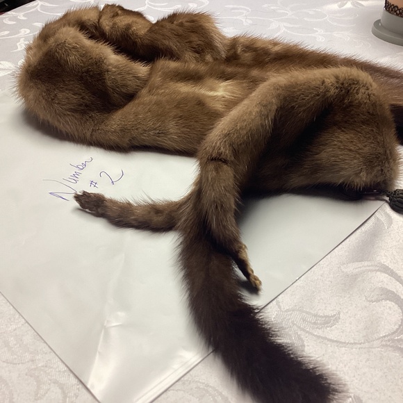 Vintage 4 pelt brown/tan full mink fur shawl, neck wrap, boa, scarf clip MINK - Picture 15 of 15